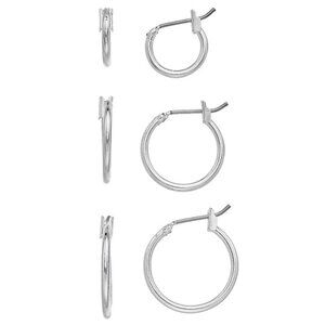 NINE WEST 3pc SET Mod/Contemporary Silver Smooth Round Hoop Earrings**NEW!